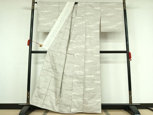 平和屋着物▽お召 単衣 霞文 正絹 逸品 AABK3607jh