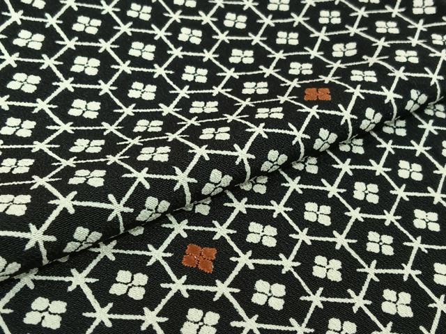平和屋着物▽上質な小紋 単衣 刺繍 亀甲花文 黒地 正絹 逸品 AABK3610jh