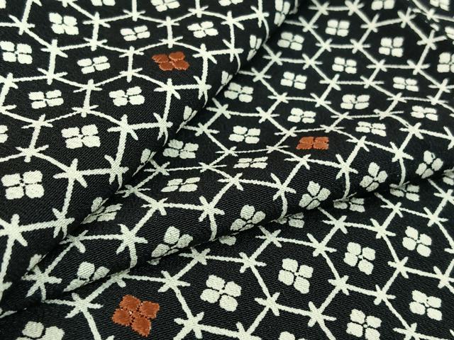 平和屋着物▽上質な小紋 単衣 刺繍 亀甲花文 黒地 正絹 逸品 AABK3610jh