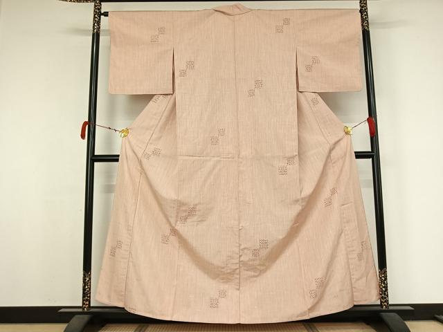平和屋着物▽上質な紬 単衣 草花文 木版染 正絹 逸品 AABK3615jh