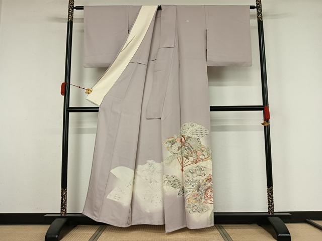 平和屋着物▽豪華色留袖 単衣 駒刺繍 扇面花鳥文 暈し染め 金彩 正絹 逸品 AABK3617jh