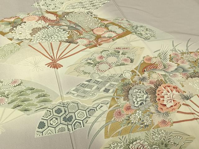 平和屋着物▽豪華色留袖 単衣 駒刺繍 扇面花鳥文 暈し染め 金彩 正絹 逸品 AABK3617jh