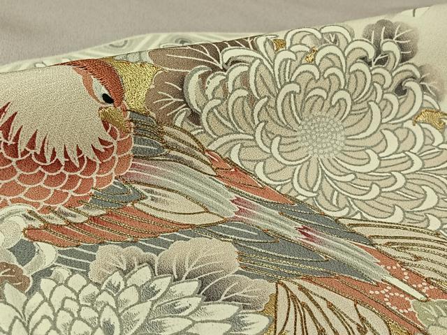 平和屋着物▽豪華色留袖 単衣 駒刺繍 扇面花鳥文 暈し染め 金彩 正絹 逸品 AABK3617jh
