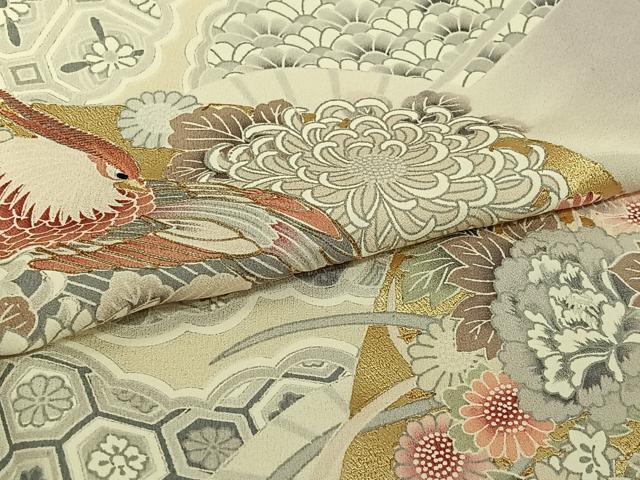 平和屋着物▽豪華色留袖 単衣 駒刺繍 扇面花鳥文 暈し染め 金彩 正絹 逸品 AABK3617jh