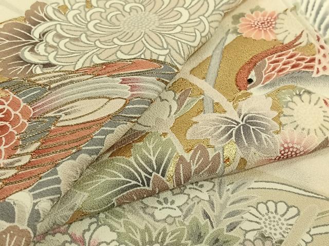平和屋着物▽豪華色留袖 単衣 駒刺繍 扇面花鳥文 暈し染め 金彩 正絹 逸品 AABK3617jh