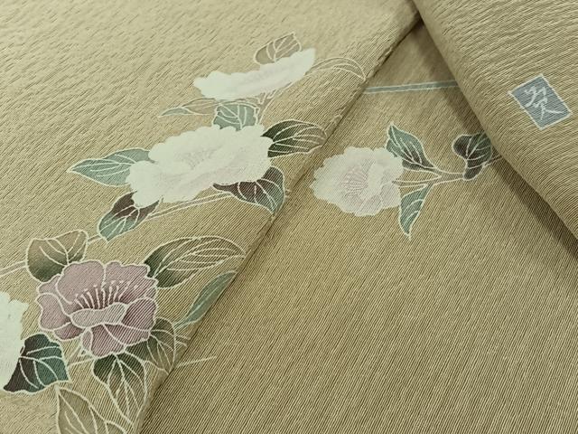 平和屋着物▽訪問着 単衣 友禅 作家物 草花文 正絹 逸品 AABK3618jh