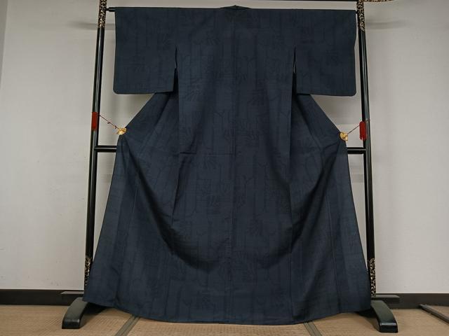 平和屋着物▽本塩沢 単衣 110亀甲 幾何学文様 正絹 逸品 AABK3628jh