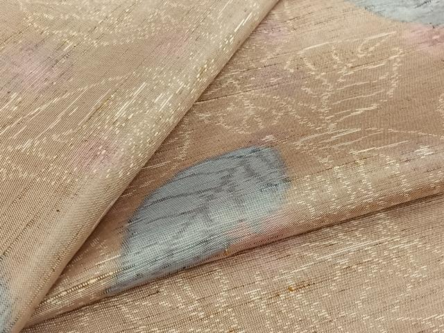平和屋着物▽上質な紬 単衣 草花文 正絹 逸品 AABK3630jh