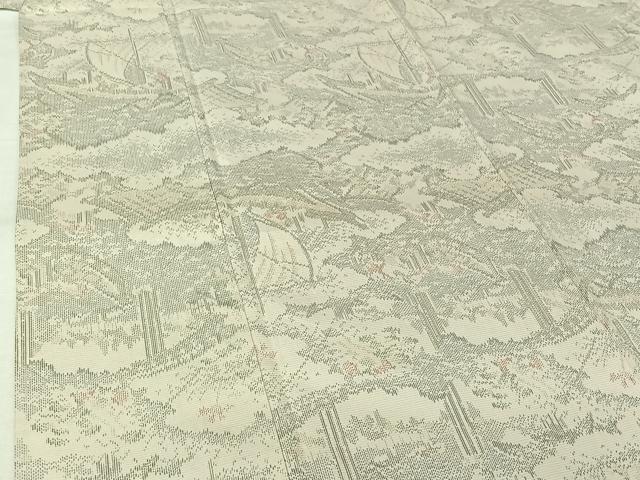 平和屋着物▽上質な紬 単衣 風景文 正絹 逸品 AABK3632jh