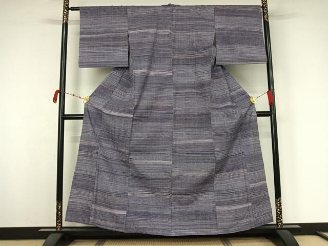 平和屋着物▽上質な紬 単衣 横段文 やまと誂製 正絹 逸品 AABK3637jh