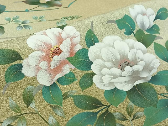 平和屋着物▽訪問着 単衣 草花文 暈し染め 金糸 金彩 正絹 逸品 AABK3642jh