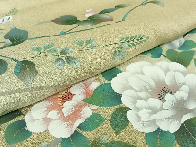 平和屋着物▽訪問着 単衣 草花文 暈し染め 金糸 金彩 正絹 逸品 AABK3642jh