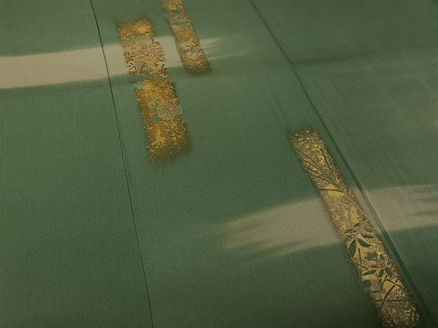 平和屋着物▽訪問着 単衣 竹屋町刺繍 短冊花文 暈し染め 金糸 金彩 正絹 逸品 AABK3644jh