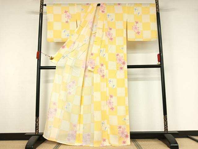平和屋着物▽小紋 単衣 花蝶文 未使用 AABK3645jh
