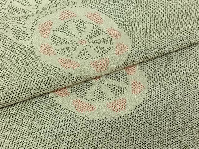 平和屋着物▽お召 単衣 源氏車文 反端付き 正絹 逸品 AABK3647jh