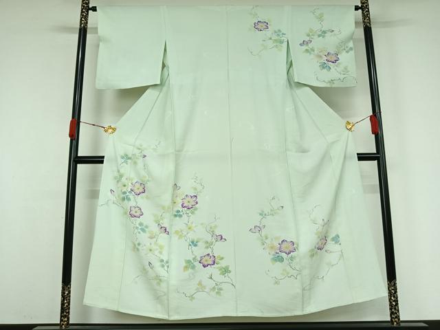 平和屋着物▽訪問着 単衣 手描き 流水花文 正絹 逸品 AABK3648jh
