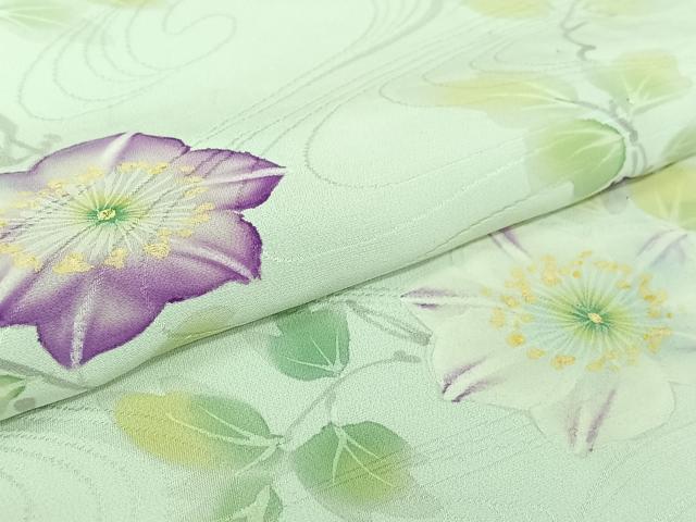 平和屋着物▽訪問着 単衣 手描き 流水花文 正絹 逸品 AABK3648jh