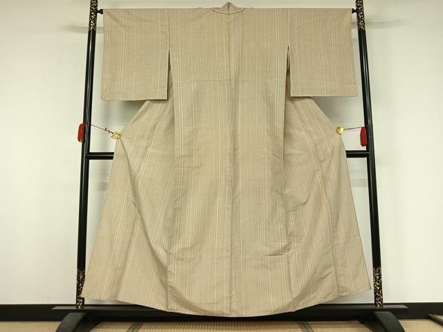 平和屋着物▽上質な紬 単衣 縞 正絹 逸品 AABK3652jh