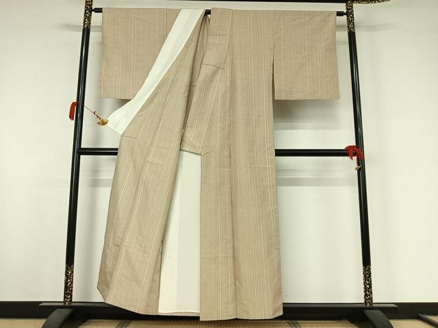 平和屋着物▽上質な紬 単衣 縞 正絹 逸品 AABK3652jh