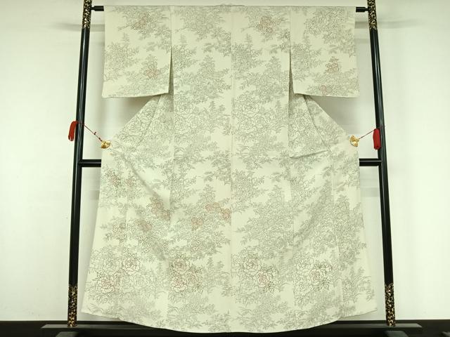 平和屋着物▽訪問着 単衣 手描き 草花文 鬼しぼ縮緬 正絹 逸品 AABK3654jh