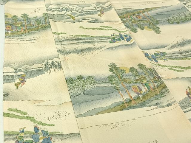 平和屋着物▽上質な小紋 単衣 東海道五拾三次 正絹 逸品 AABK3661jh