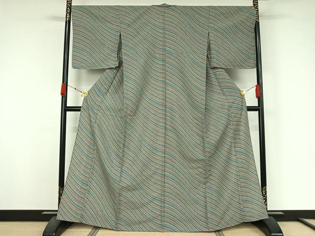 平和屋着物▽小紋 単衣 変わり斜縞 洗える着物 未使用 AABK3668jh