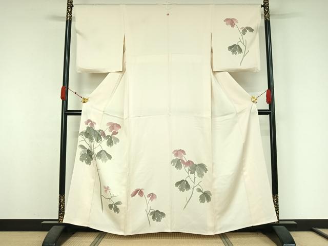 平和屋着物▽訪問着 単衣 草葉文 正絹 逸品 AABK3670jh