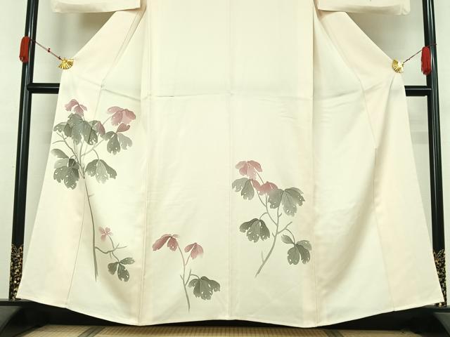 平和屋着物▽訪問着 単衣 草葉文 正絹 逸品 AABK3670jh