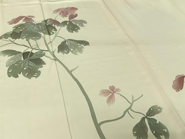平和屋着物▽訪問着 単衣 草葉文 正絹 逸品 AABK3670jh