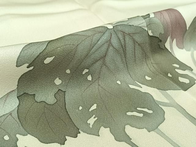 平和屋着物▽訪問着 単衣 草葉文 正絹 逸品 AABK3670jh