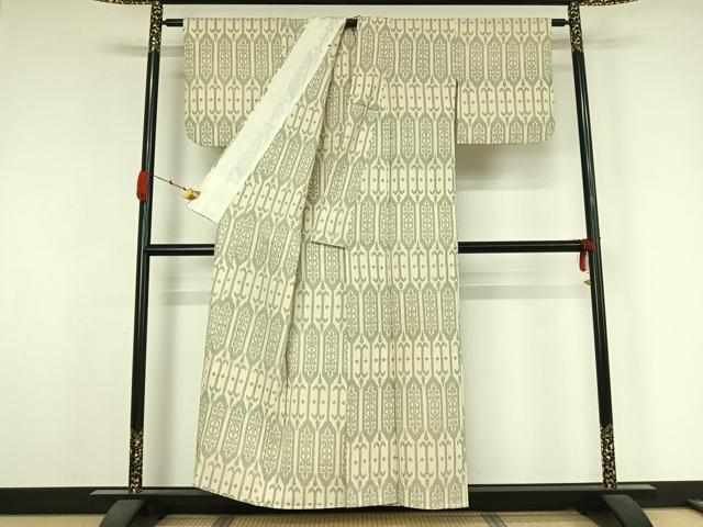 平和屋着物▽本塩沢 単衣 幾何学文様 正絹 逸品 AABK3674jh