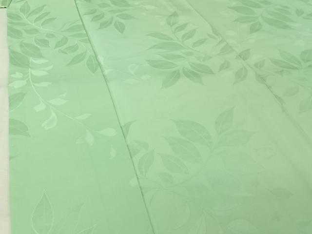 平和屋着物▽上質な色無地 単衣 草葉地紋 白緑色 正絹 逸品 AABK3678jh