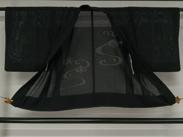 平和屋着物▽羽織 スリーシーズン 春夏秋 塵除け 流水亀甲文 黒地 正絹 逸品 AABK3679jh