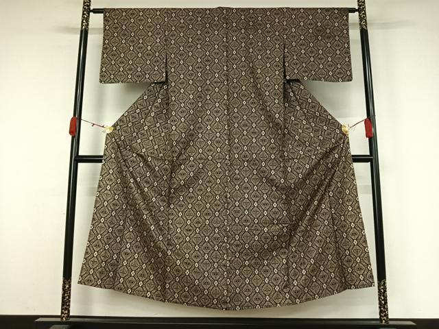 平和屋着物▽本場大島紬 単衣 割り込み絣 幾何学文様 正絹 逸品 AABK3681jh