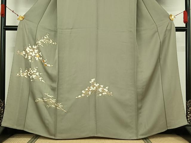平和屋着物▽訪問着 単衣 駒刺繍 草花文 金彩 正絹 逸品 AABK3683jh