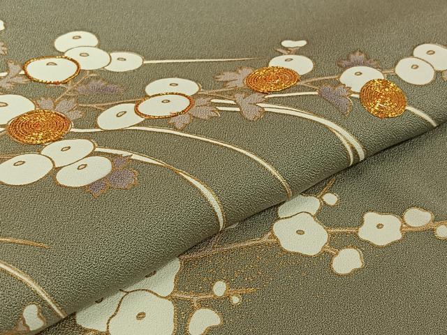 平和屋着物▽訪問着 単衣 駒刺繍 草花文 金彩 正絹 逸品 AABK3683jh