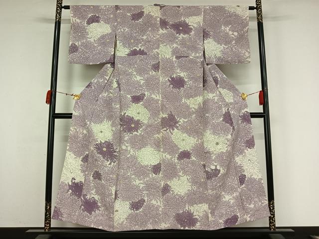 平和屋着物▽上質な小紋 単衣 手描き 花尽くし文 金彩 正絹 逸品 AABK3688jh