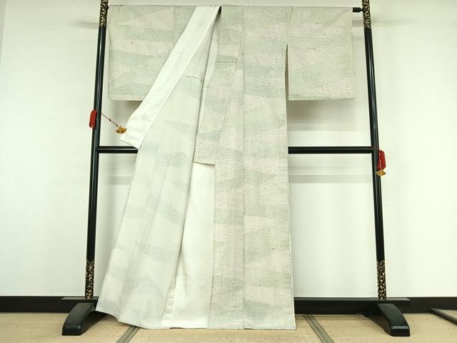 平和屋着物▽上質な紬 単衣 横段文 正絹 逸品 AABK3689jh