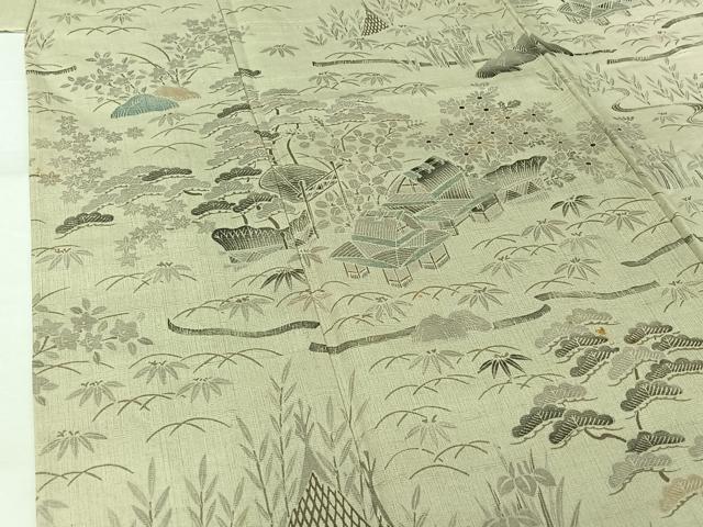 平和屋着物▽染織の名門 しょうざん 生紬 訪問着 単衣 風景花文 正絹 逸品 AABK3696jh