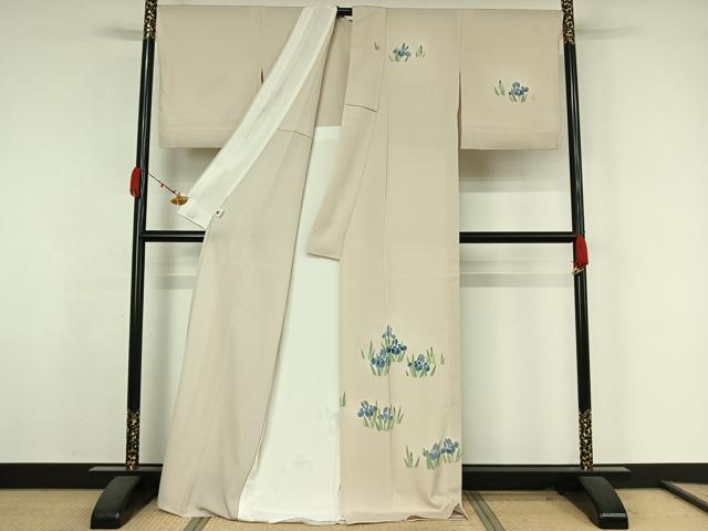 平和屋着物▽訪問着 単衣 手描き 燕子花 金彩 正絹 逸品 AABK3698jh