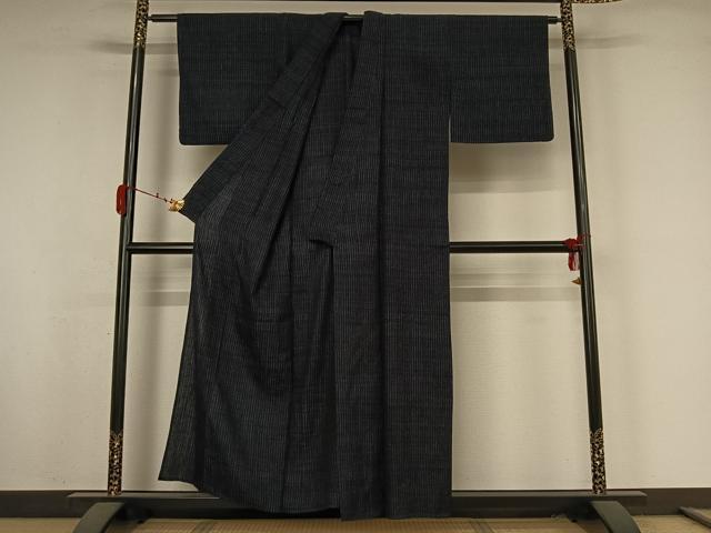 平和屋着物▽上質な紬 単衣 ちぢみ織 縞 正絹 逸品 AABK3708jh