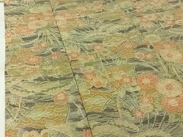 平和屋着物▽上質な紬 単衣 扇面花文 正絹 逸品 AABK3711jh