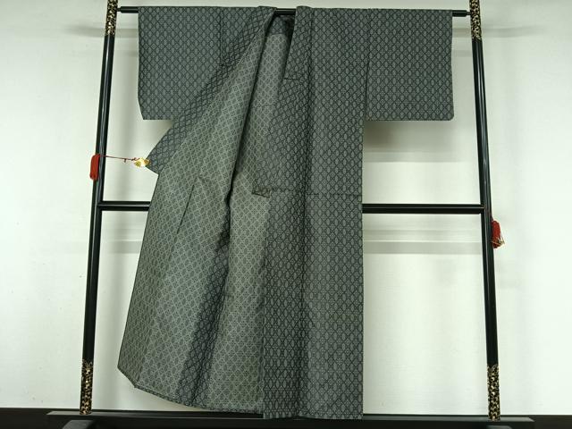 平和屋着物▽お召 単衣 幾何学文様 正絹 逸品 AABK3712jh