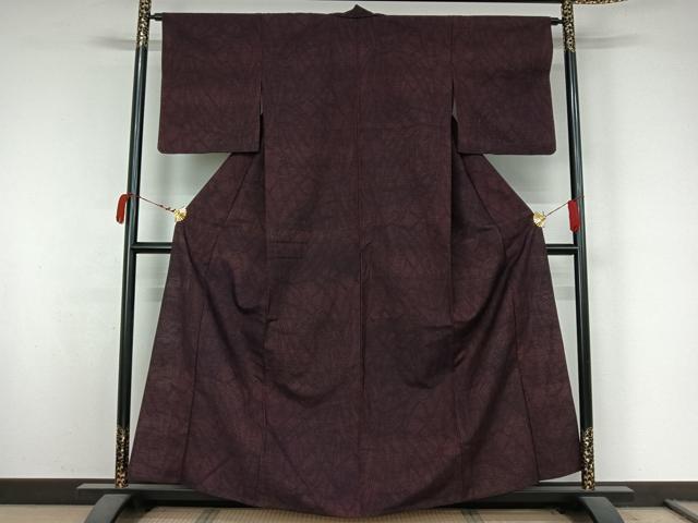 平和屋着物▽上質な紬 単衣 草葉文 正絹 逸品 未使用 AABK3715jh