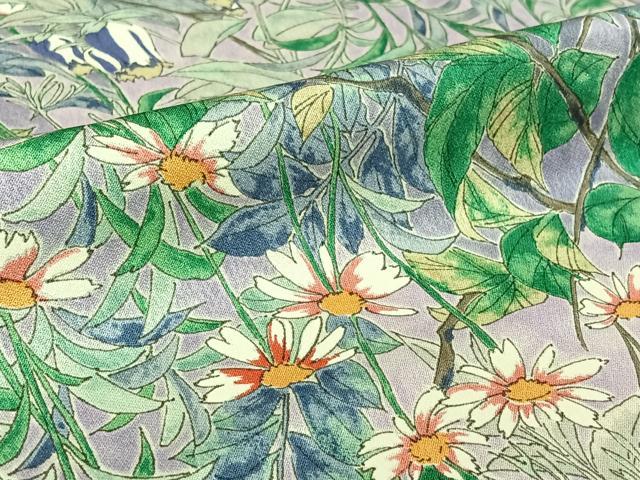 平和屋着物▽上質な小紋 単衣 手描き 草花文 正絹 逸品 AABK3716jh
