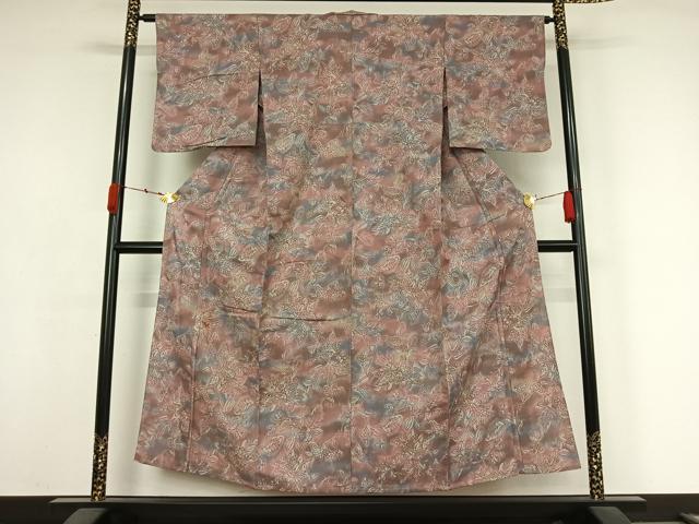 平和屋着物▽お召 単衣 草花文 正絹 逸品 AABK3717jh