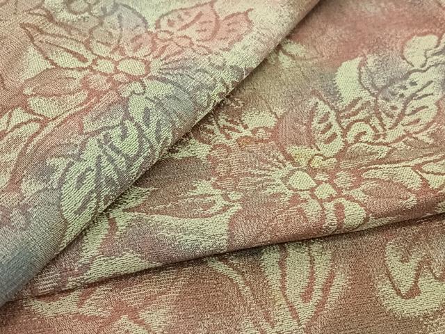 平和屋着物▽お召 単衣 草花文 正絹 逸品 AABK3717jh