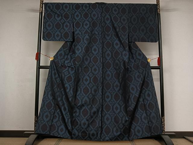 平和屋着物▽本場大島紬 単衣 亀甲花文 正絹 逸品 AABK3719jh