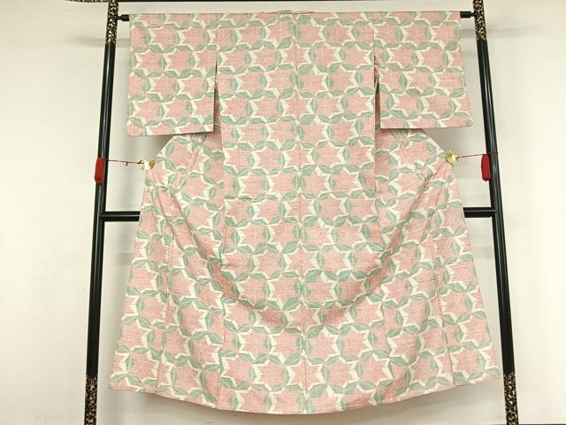 平和屋着物▽上質な紬 単衣 麻の葉文様 正絹 逸品 AABK3721jh