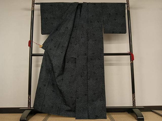 平和屋着物▽結城紬 単衣 草花文 証紙付き 正絹 逸品 AABK3724jh